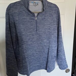 IBKUL Blue Zip Up Sweater with Ribbed Details